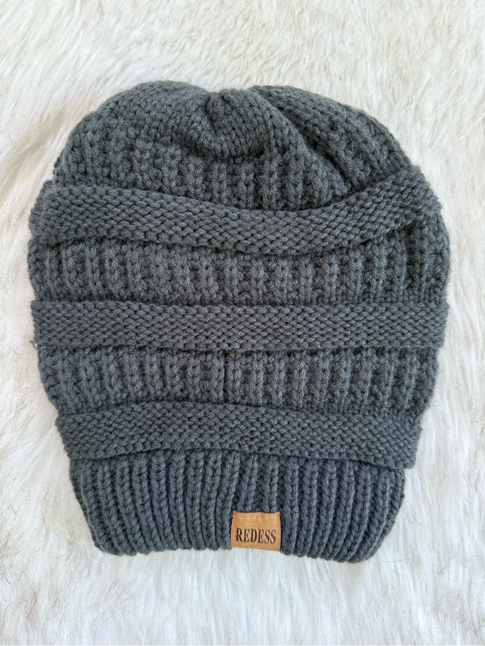 Women's Gray Knit Beanie Hat